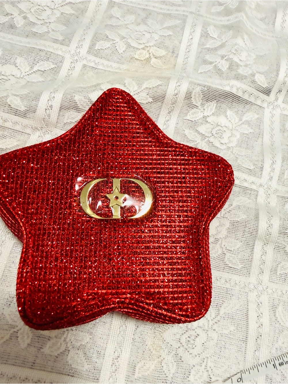 Dior Red Star-Shaped Glitter Crossbody Bag with Gold Emblem